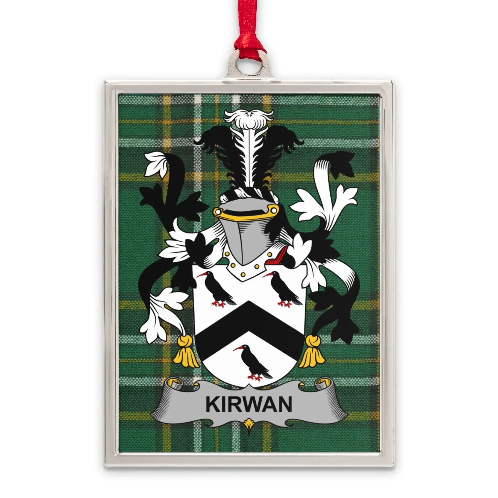 Kirwan Family Crest Plaid Background Ornament product