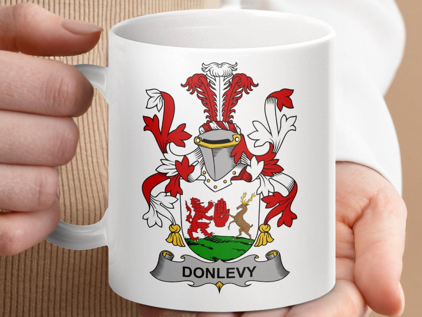 Donlevy Surname Irish Family Crest Mug - Celtic Ancestry Gifts