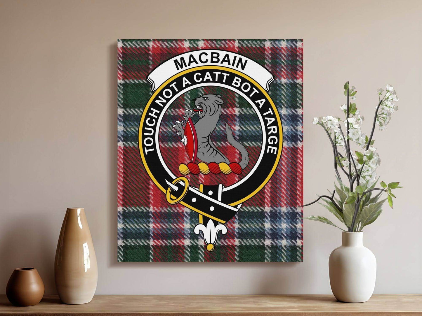 MacBain Touch Not A Cat Tartan Crest Canvas - Celtic Ancestry Gifts