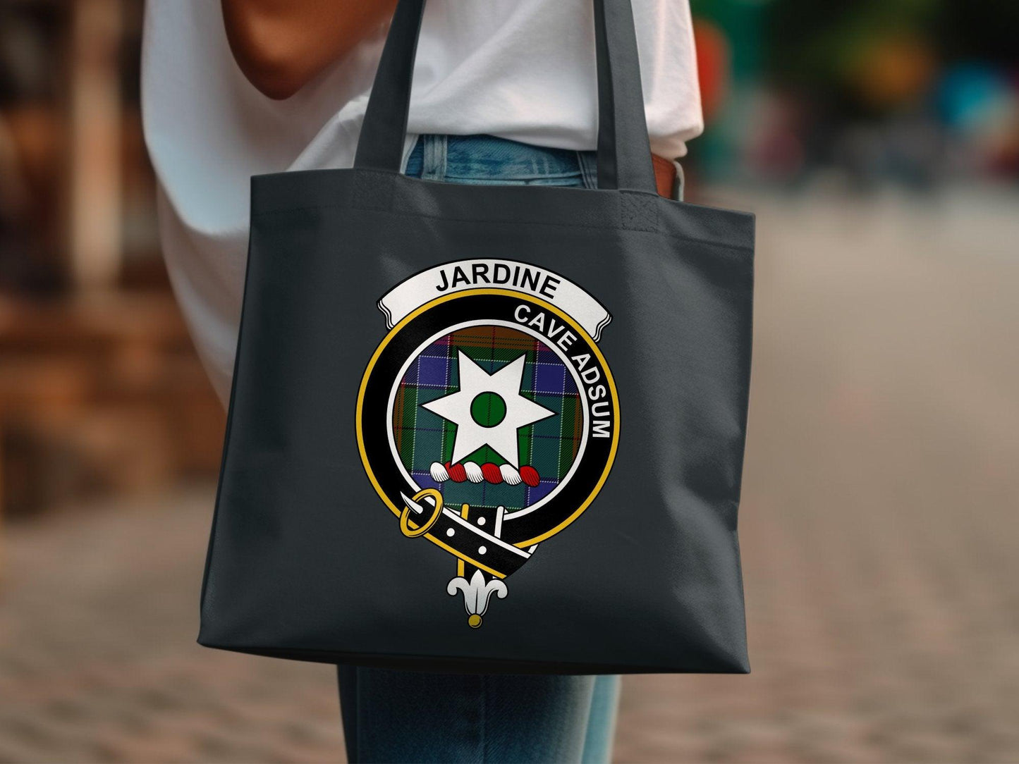 Jardine Scottish Clan Crest Tartan Tote Bags - Celtic Ancestry Gifts