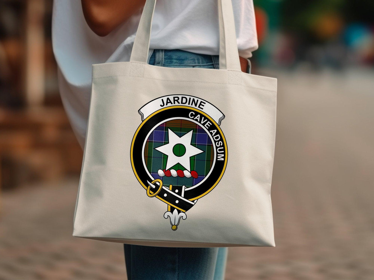 Jardine Scottish Clan Crest Tartan Tote Bags - Celtic Ancestry Gifts