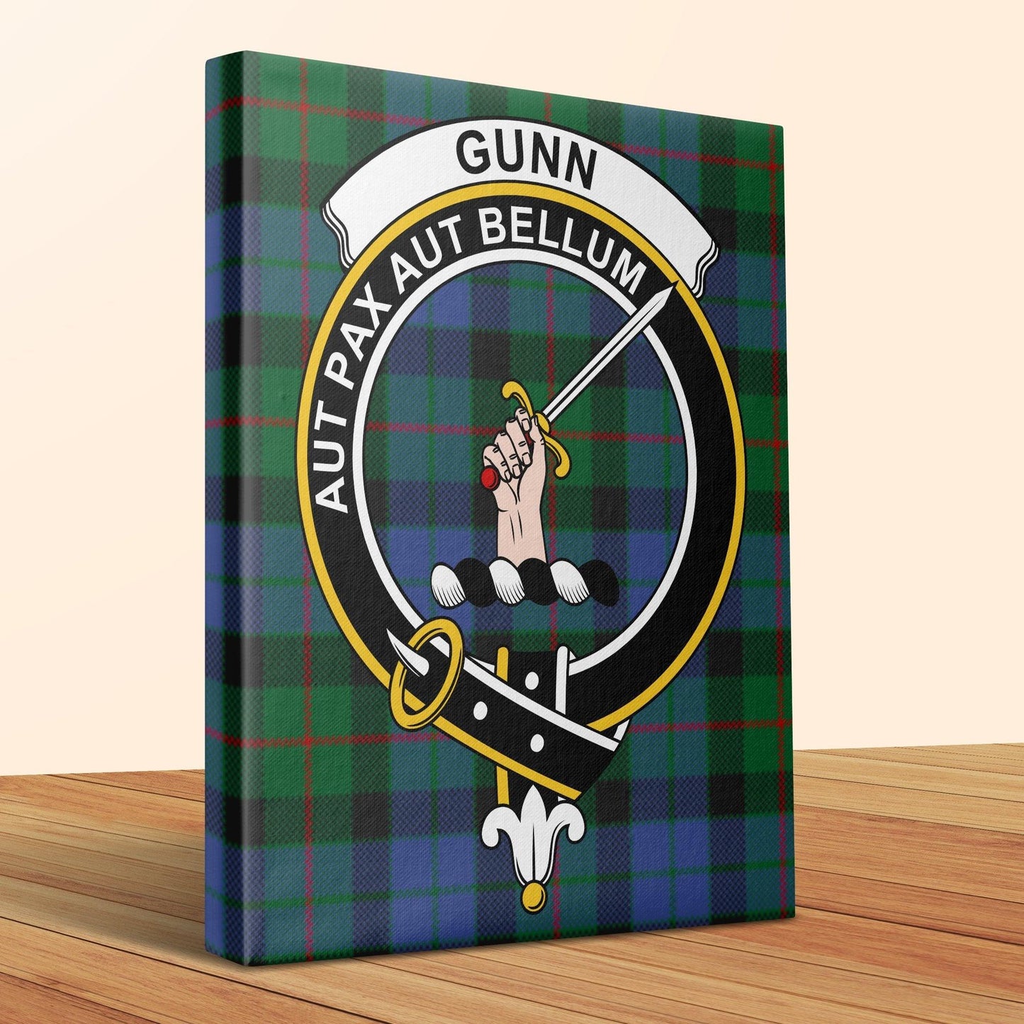 Clan Gunn crest tartan design on wall art product type