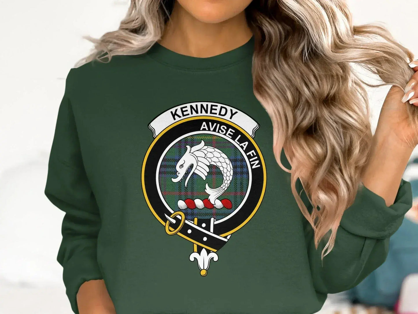 Kennedy Avise La Fin Design on Cozy Green Sweatshirt Product