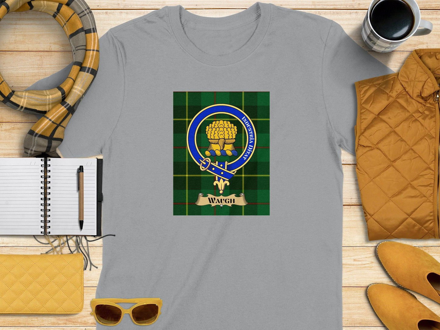 Industriam Ditat Waugh Clan Crest Scottish Tartan T-Shirt - Celtic Ancestry Gifts