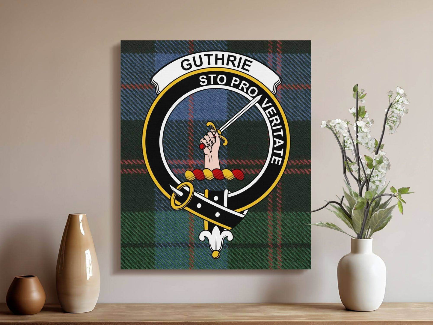 Guthrie Scottish Tartan Crest Canvas Wrap - Celtic Ancestry Gifts
