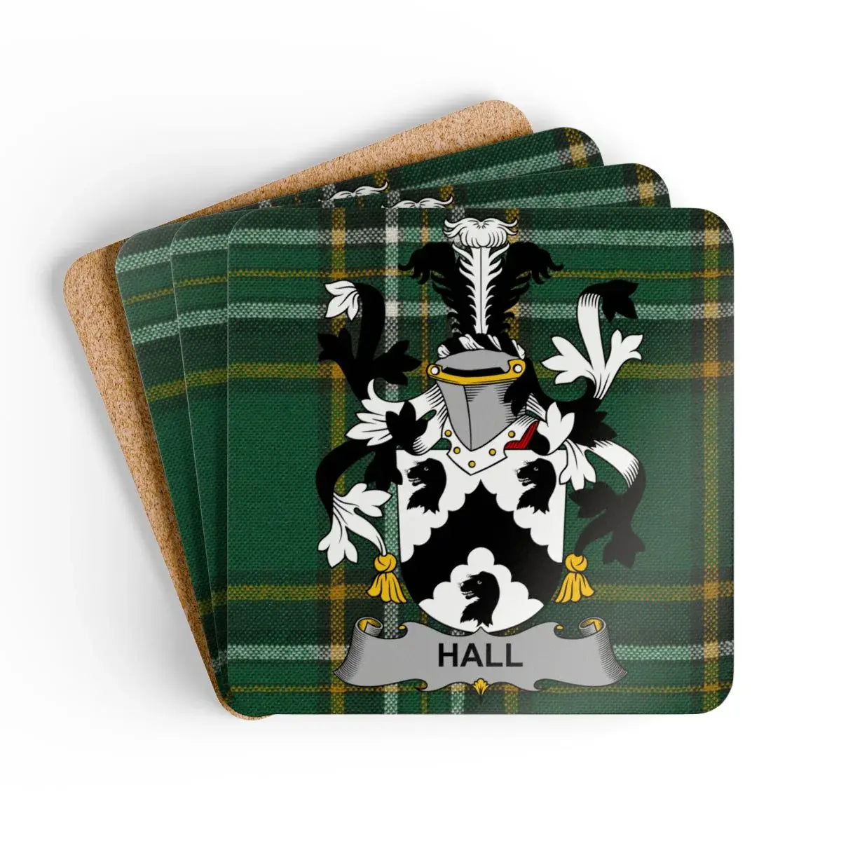 Green Plaid Hall Family Crest Coasters product type