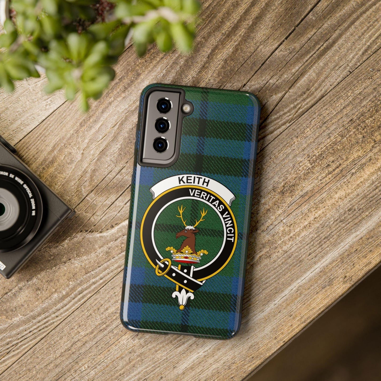 Keith Clan Crest on Tartan Background Cell Phone Case - Celtic Ancestry Gifts