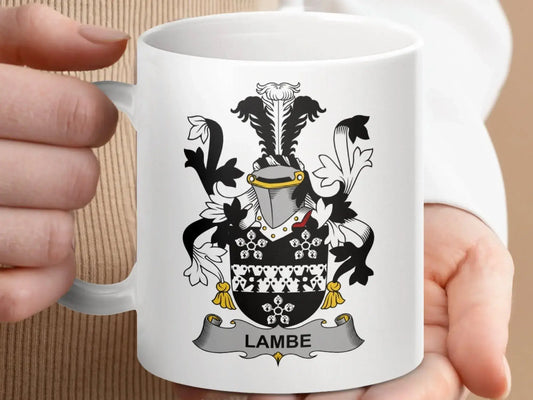 Lambe Irish Surname Family Crest Coat of Arms Design mug - Celtic Ancestry Gifts