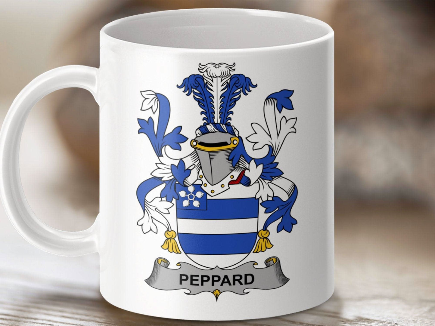 Peppard Family Coat of Arms Crest Mug - Celtic Ancestry Gifts