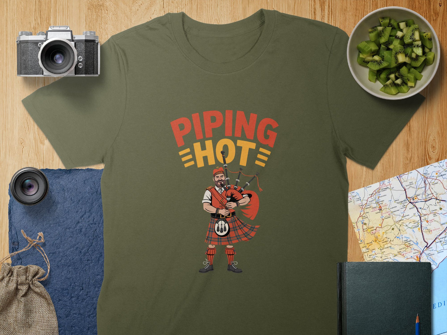 Piping Hot Bagpiper Cartoon Graphic Print Shirt product type