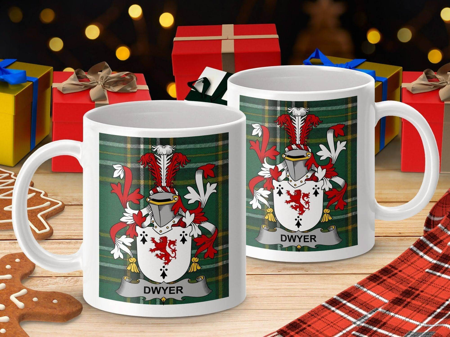 Dwyer Surname Family Crest Irish Tartan Mug - Celtic Ancestry Gifts