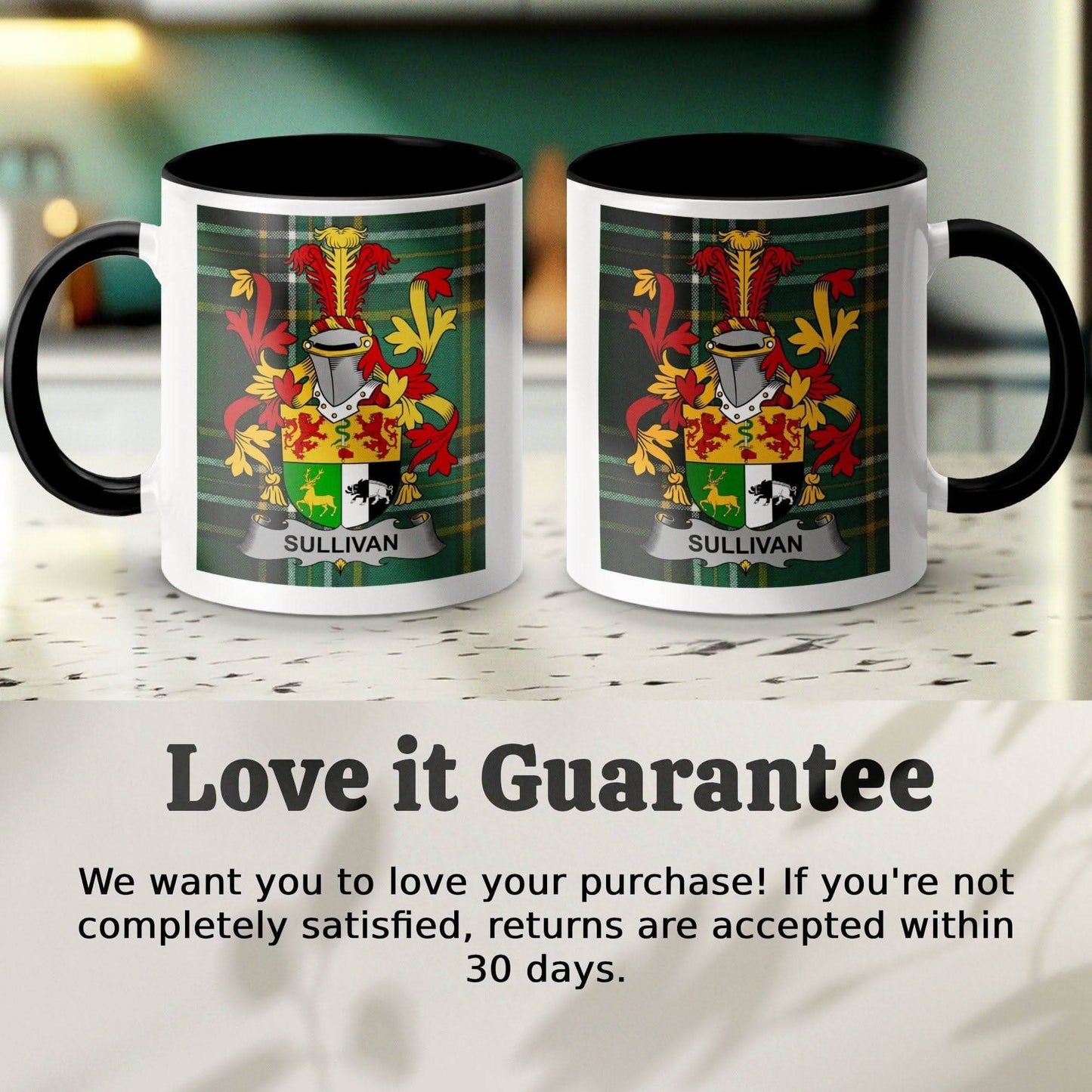 Sullivan Surname Family Crest Irish Tartan Mug - Celtic Ancestry Gifts