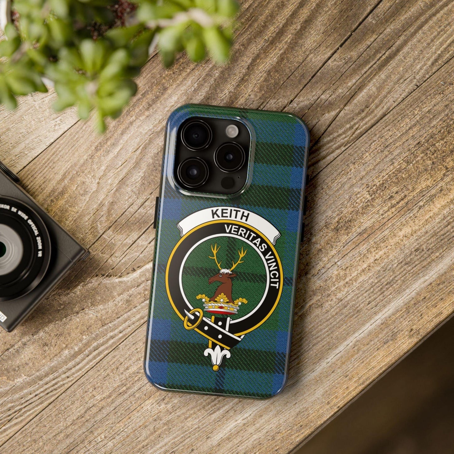 Keith Clan Crest on Tartan Background Cell Phone Case - Celtic Ancestry Gifts