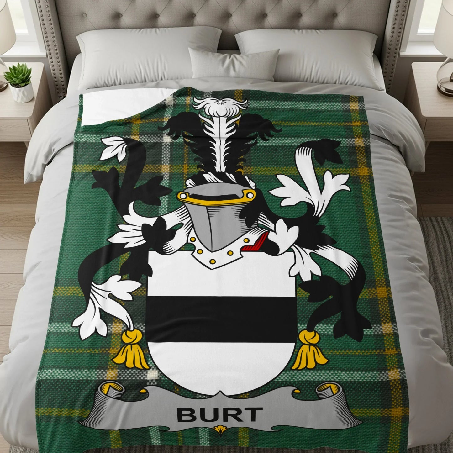 Burt Family Crest Plaid Blanket Unique Gift Product