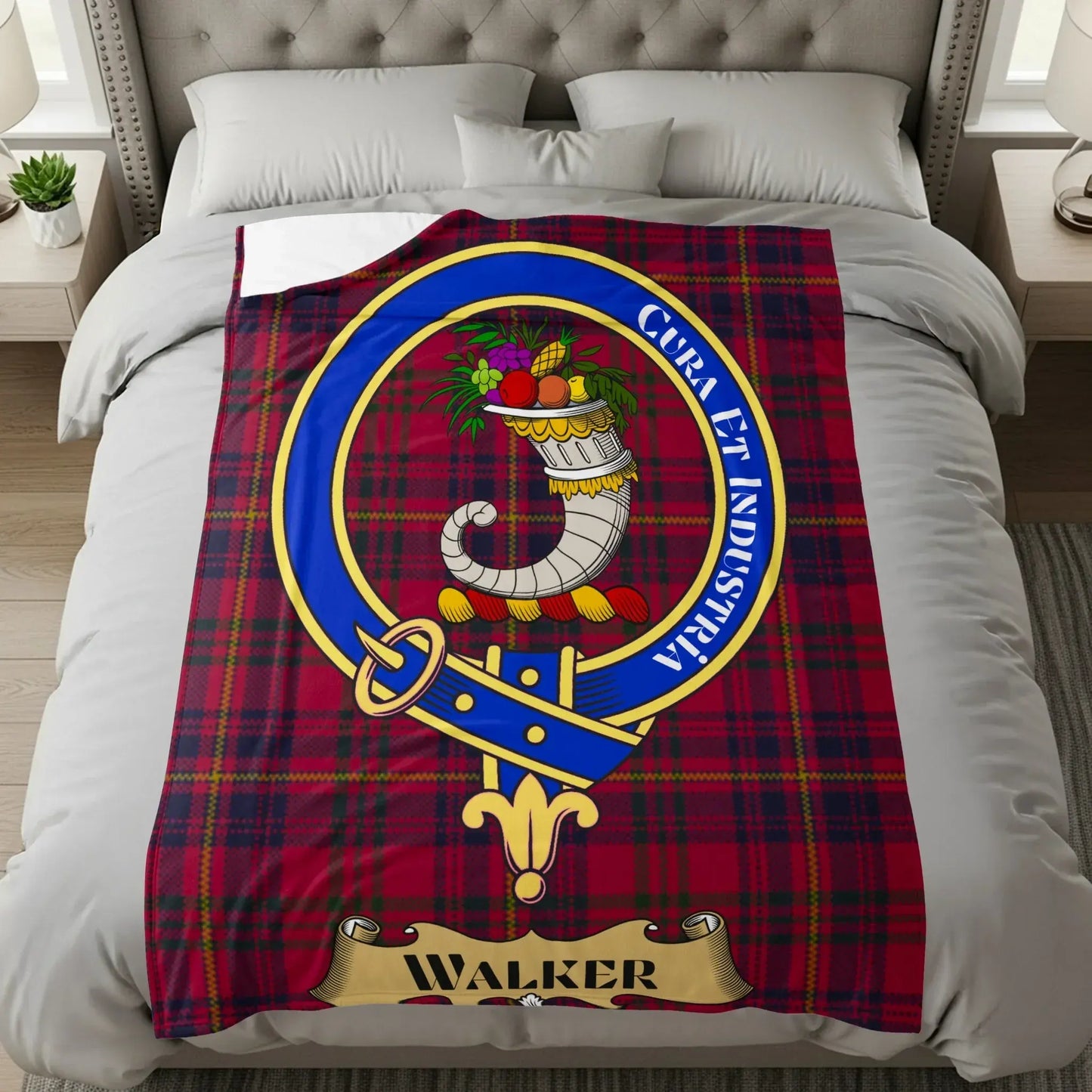 Clan Walker Tartan Crest Blanket decorative product