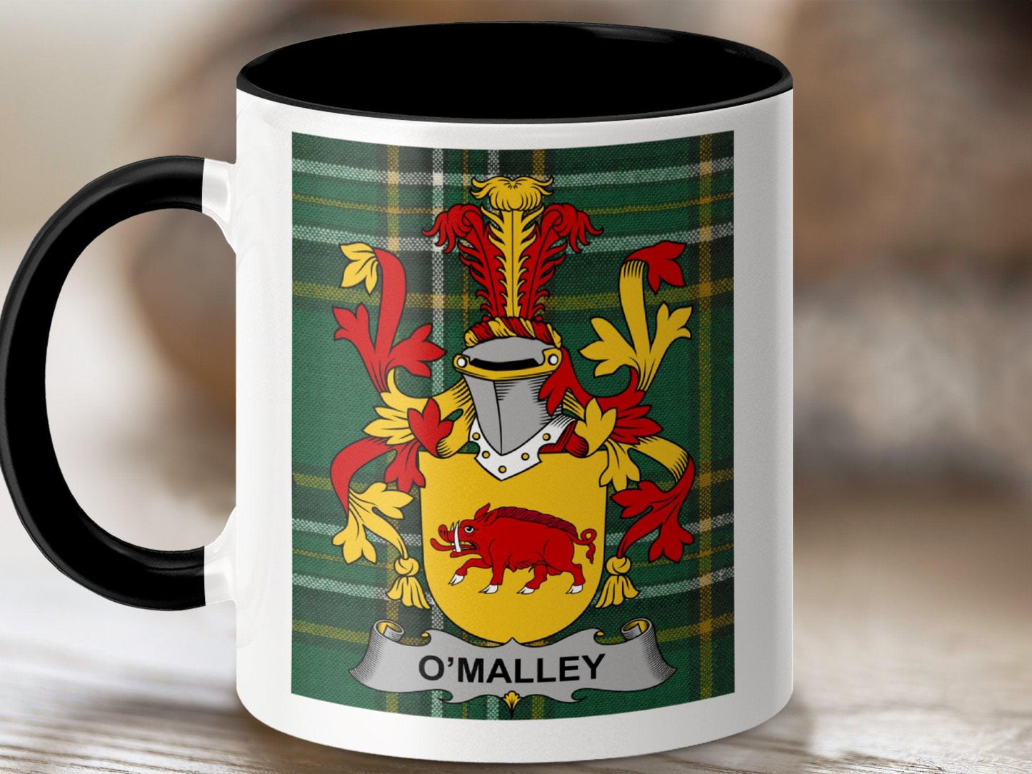 OMalley Surname Family Crest Irish National Tartan Mug - Celtic Ancestry Gifts
