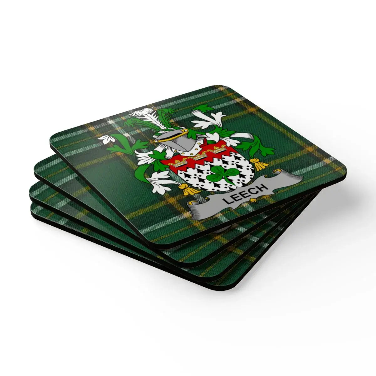 Family Crest Coat of Arms Green Plaid Coaster product