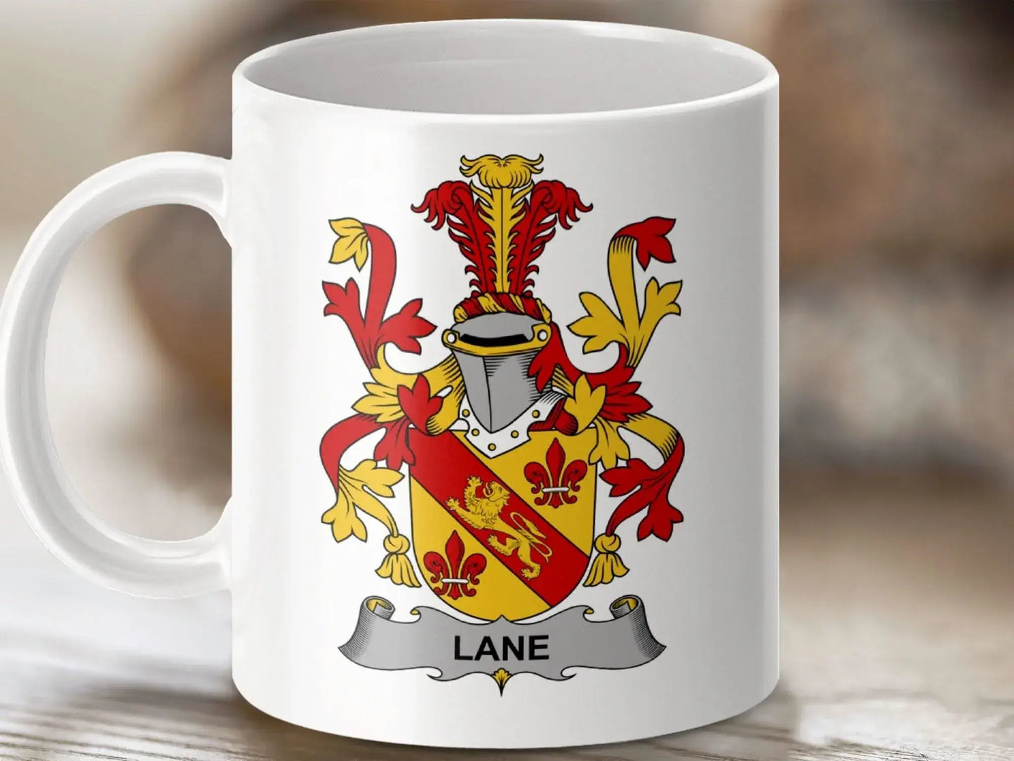 Lane Surname Irish Family Crest Coat Arms Heraldry Mug - Celtic Ancestry Gifts