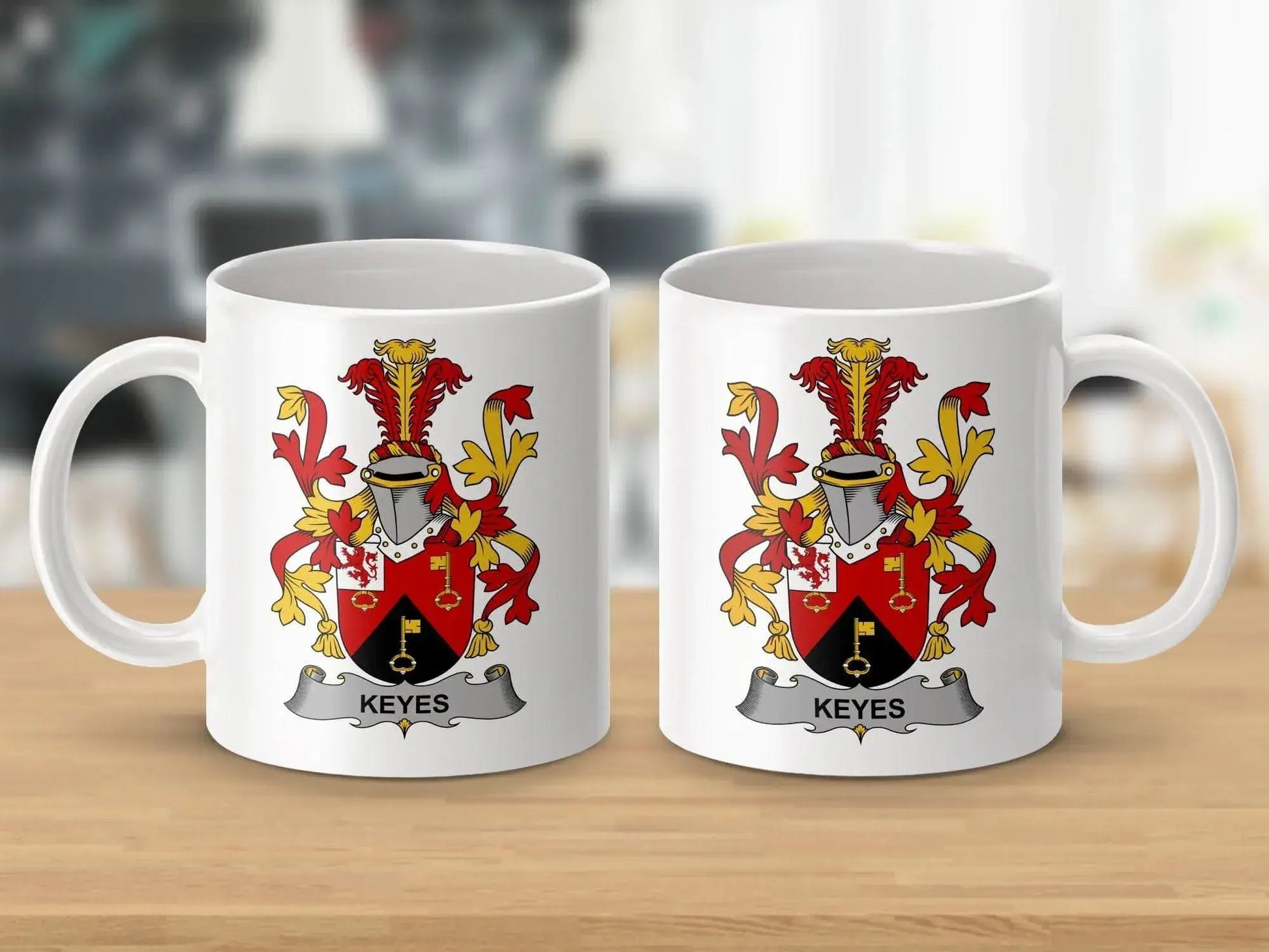 Keyes Surname Irish Coat of Arms Heraldry Family Crest mug - Celtic Ancestry Gifts