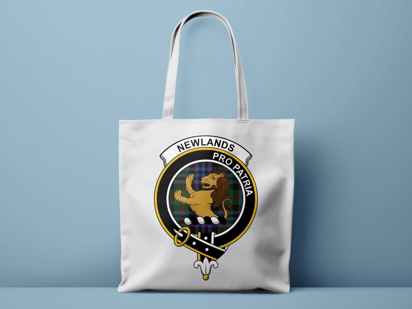 Newlands Scottish Clan Crest Tartan Tote Bags - Celtic Ancestry Gifts