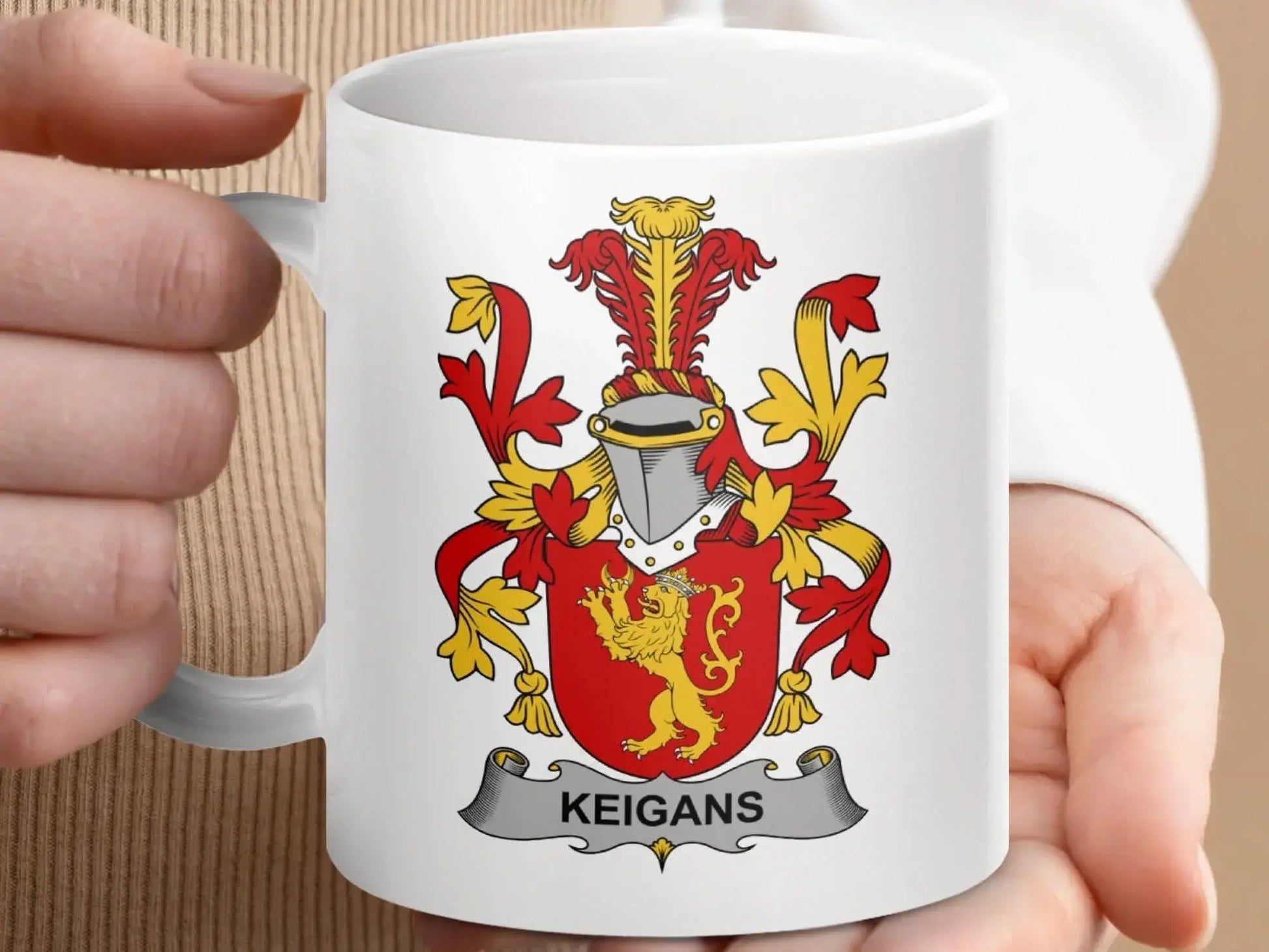 Keigans Irish Surname Coat Arms Family Crest Heritage Mug - Celtic Ancestry Gifts