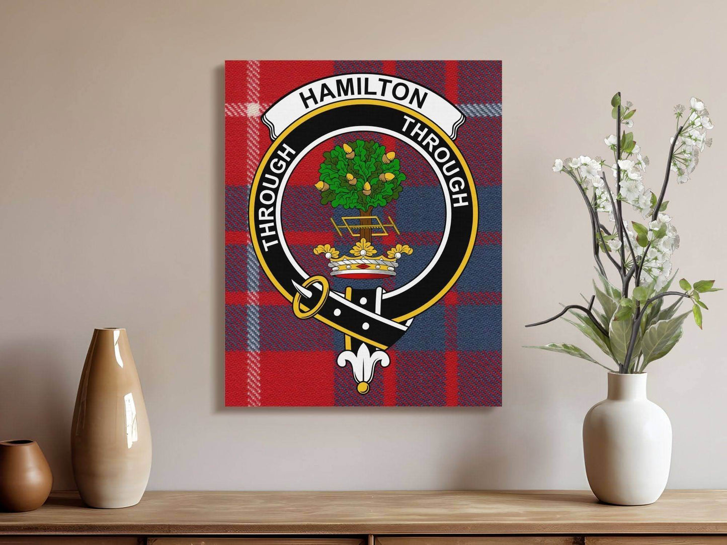 Hamilton Scottish Clan Crest Tartan Canvas - Celtic Ancestry Gifts