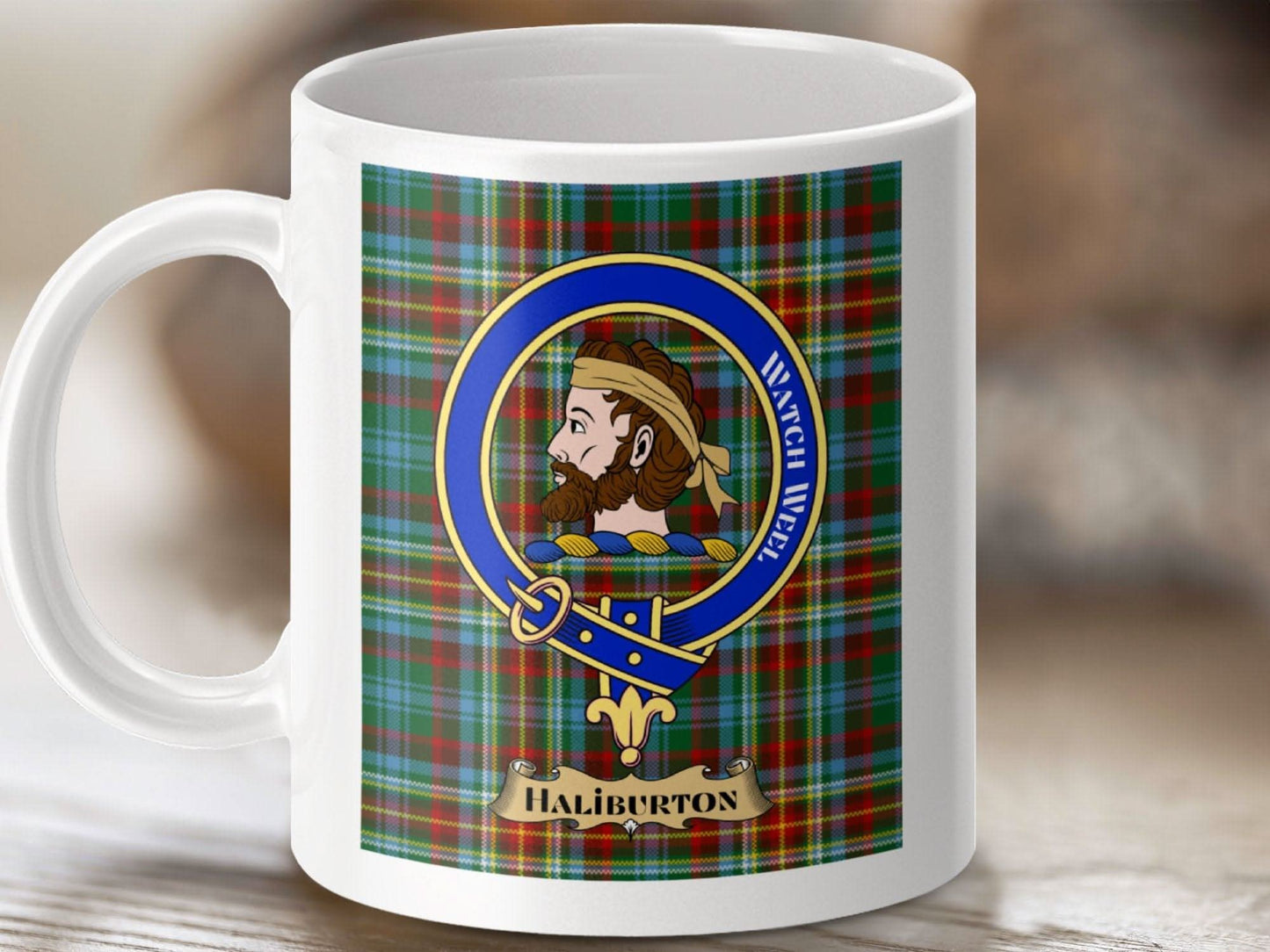 Haliburton Plaid Design Mug with Crest product