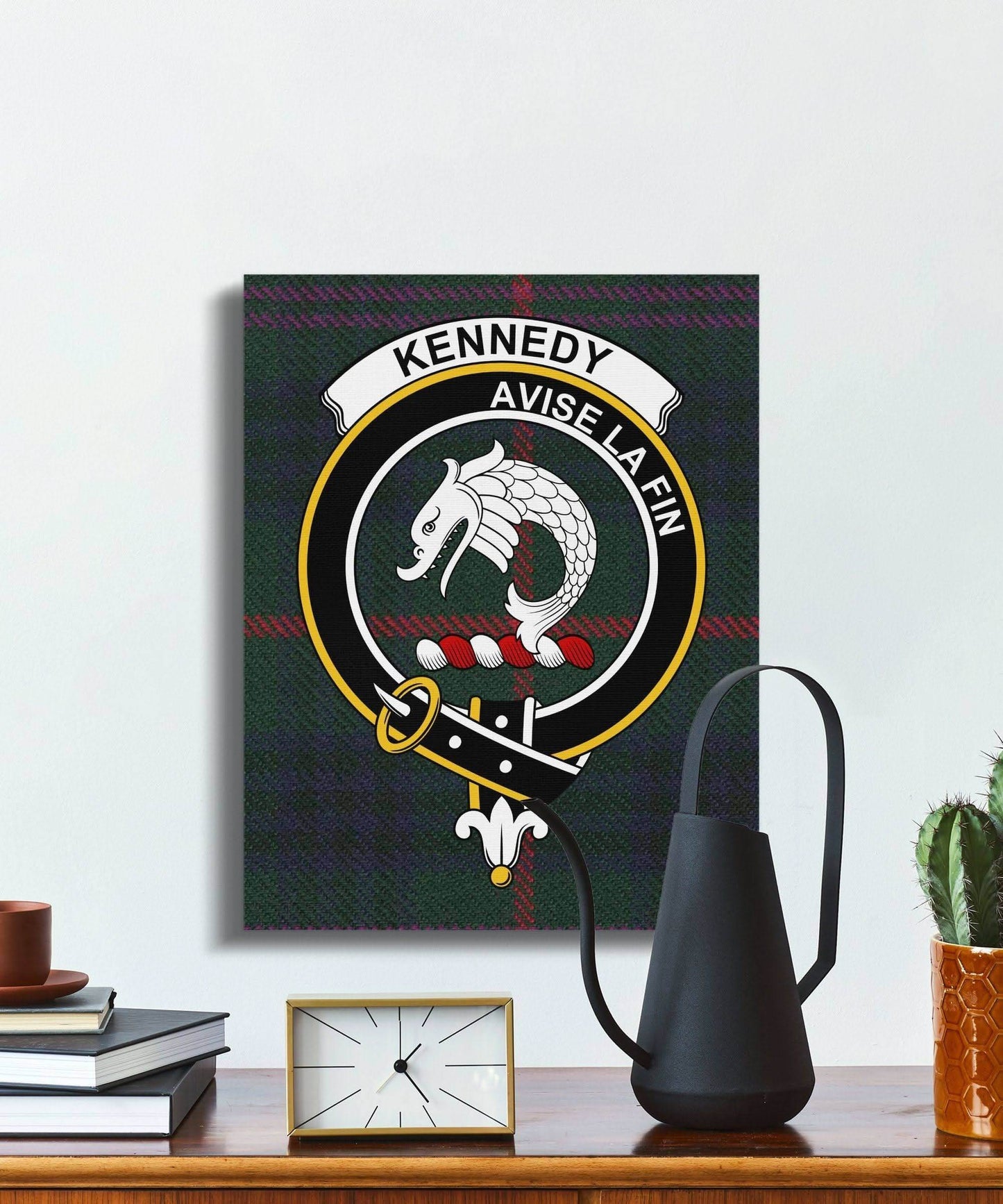 Kennedy Scottish Tartan Clan Crest Canvas - Celtic Ancestry Gifts