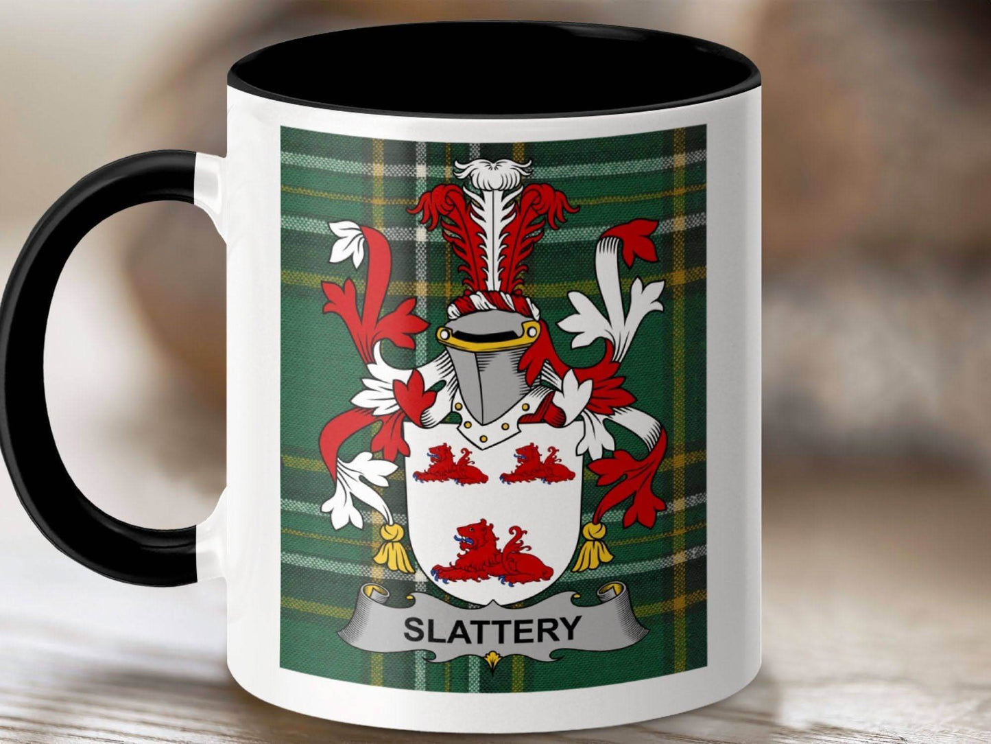 Slattery Surname Family Crest Irish Tartan Mug - Celtic Ancestry Gifts