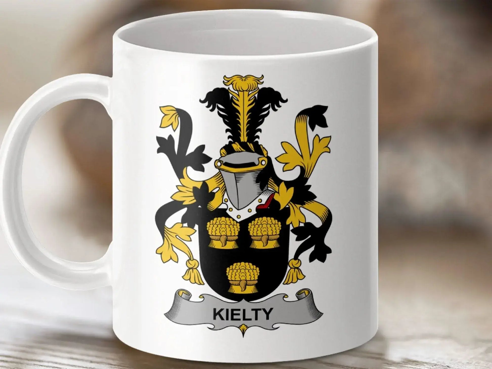 Kielty Irish Surname Family Crest Graphic Image Mug - Celtic Ancestry Gifts