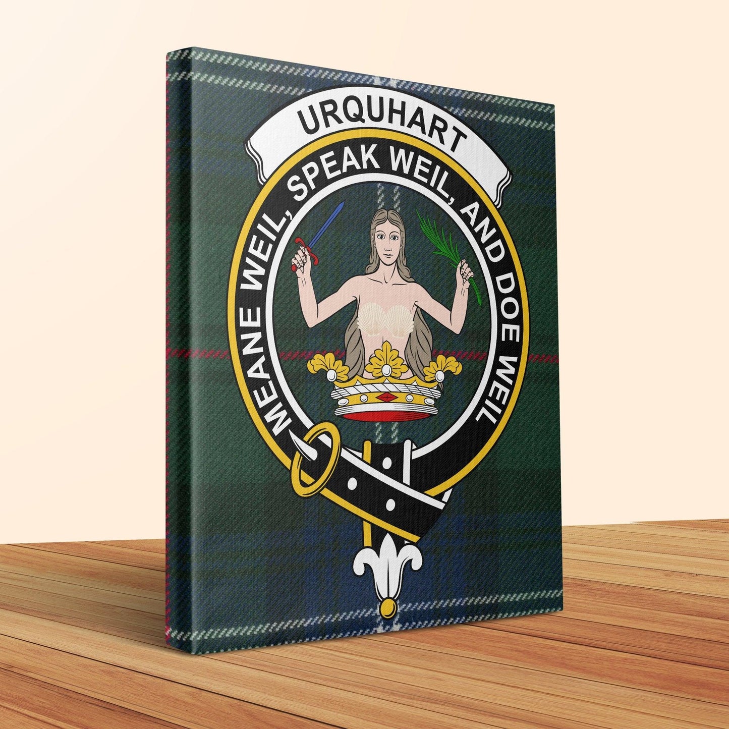 Urquhart Scottish Clan Crest Tartan Poster Canvas Wrap - Celtic Ancestry Gifts