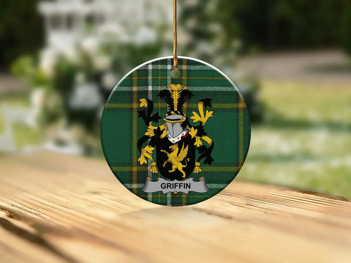 Griffin Coat of Arms Plaid Pattern Round Ornament product type