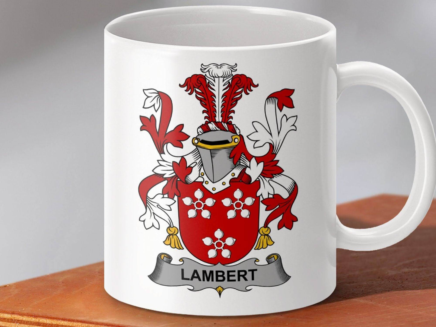 Lambert Irish Surname Family Crest Coat Arms Heraldic mug - Celtic Ancestry Gifts