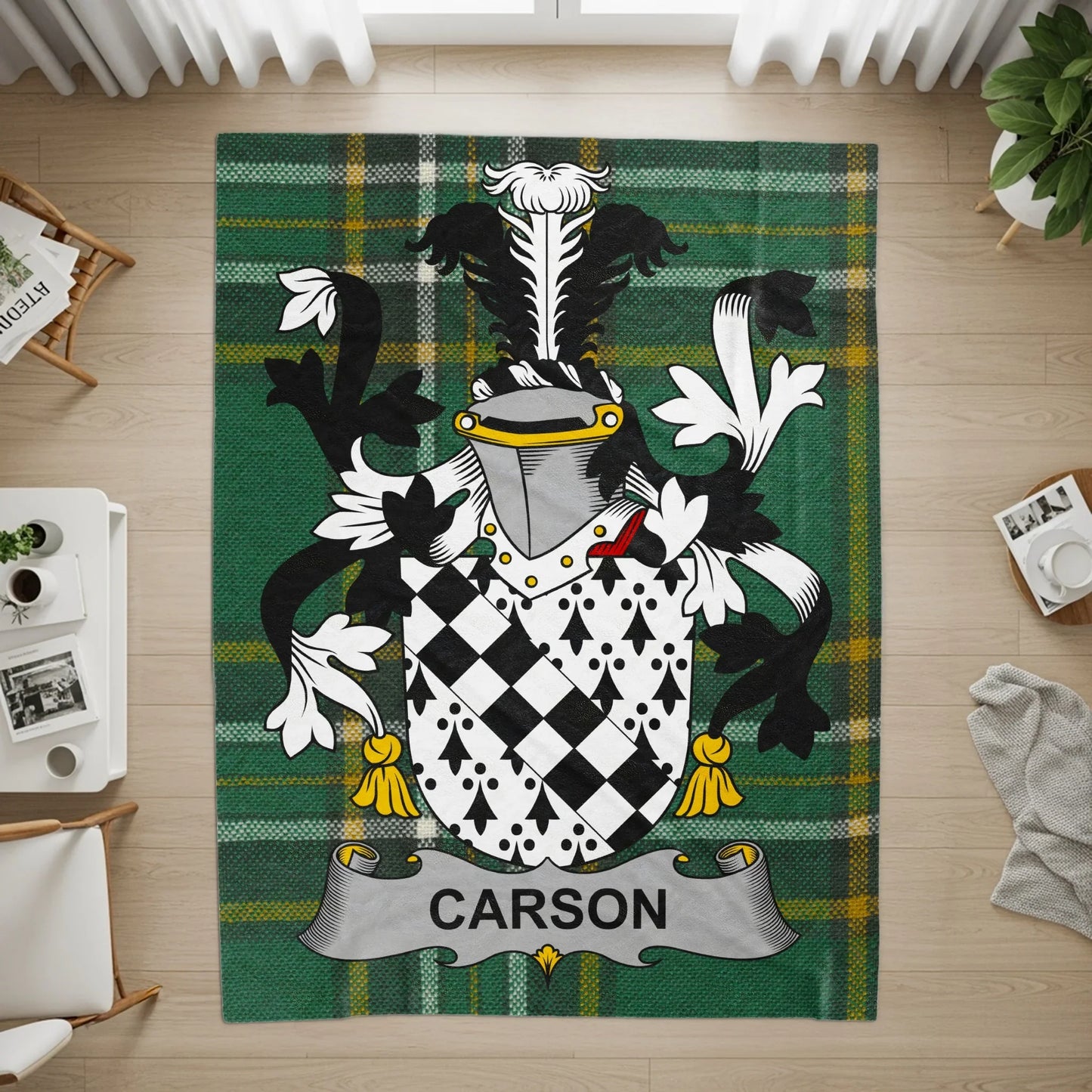 Elegant Customizable Family Crest Plaid Green Rug product