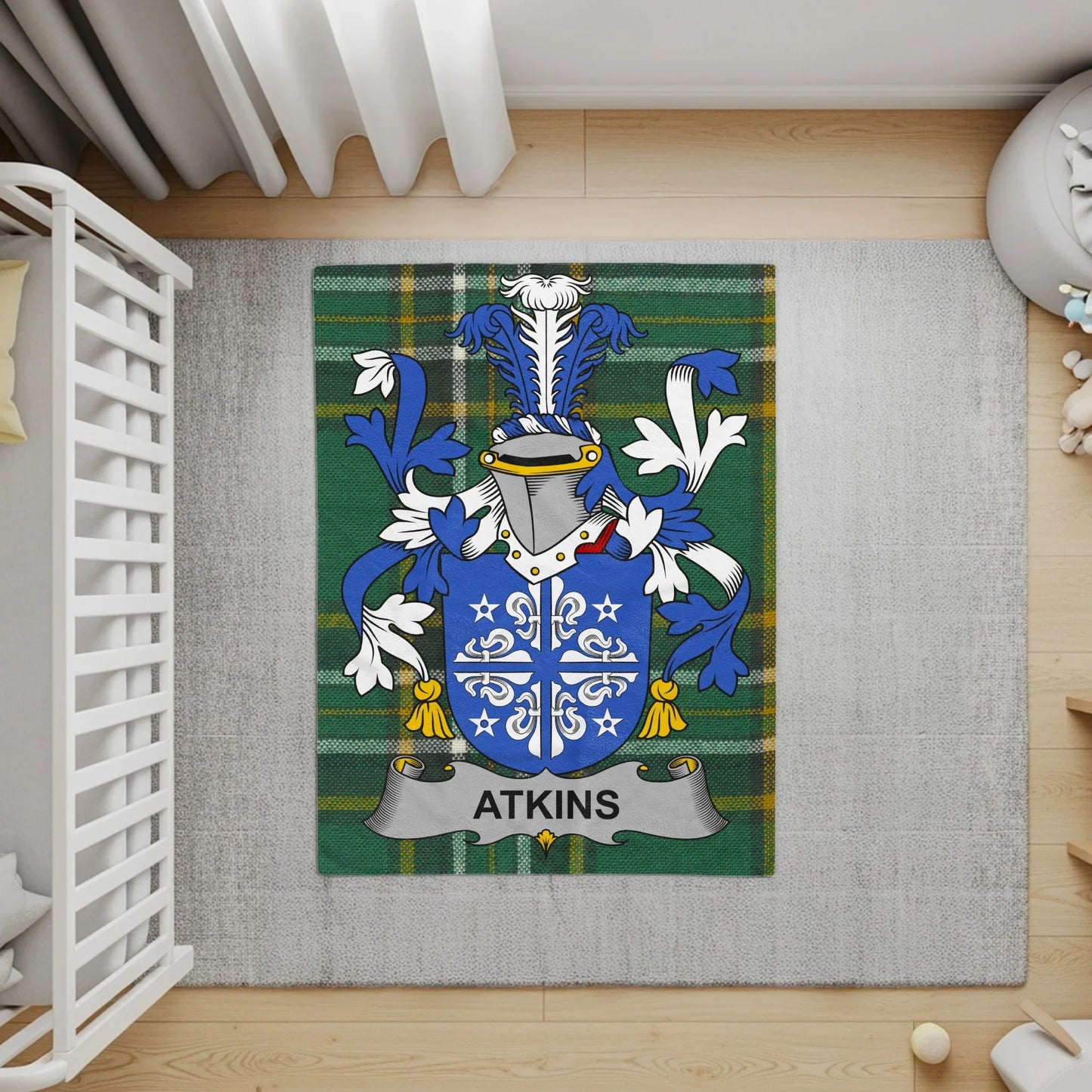 Personalized Family Crest Green Plaid Rug product