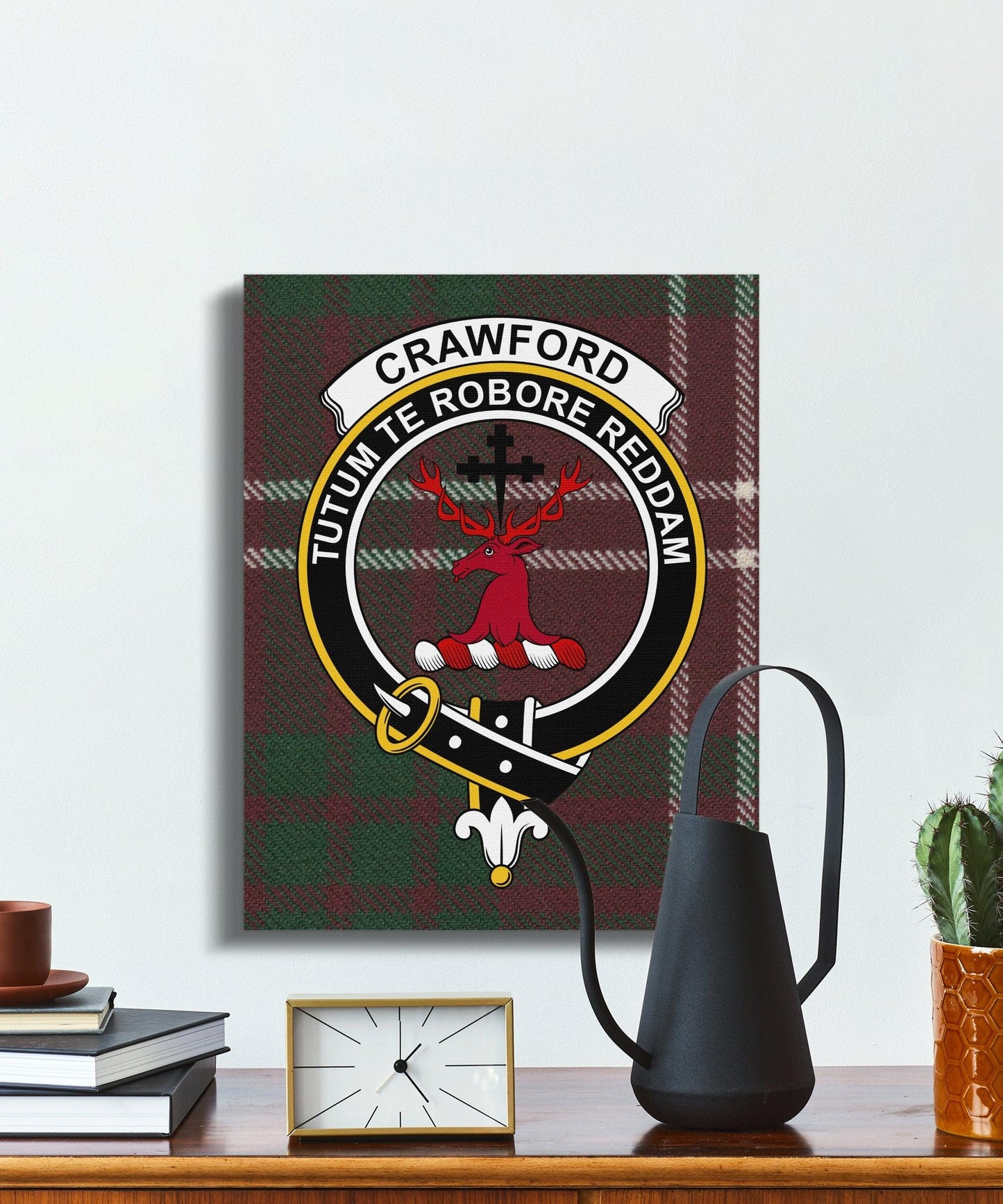 Crawford Family Crest in Plaid Design Wall Art product