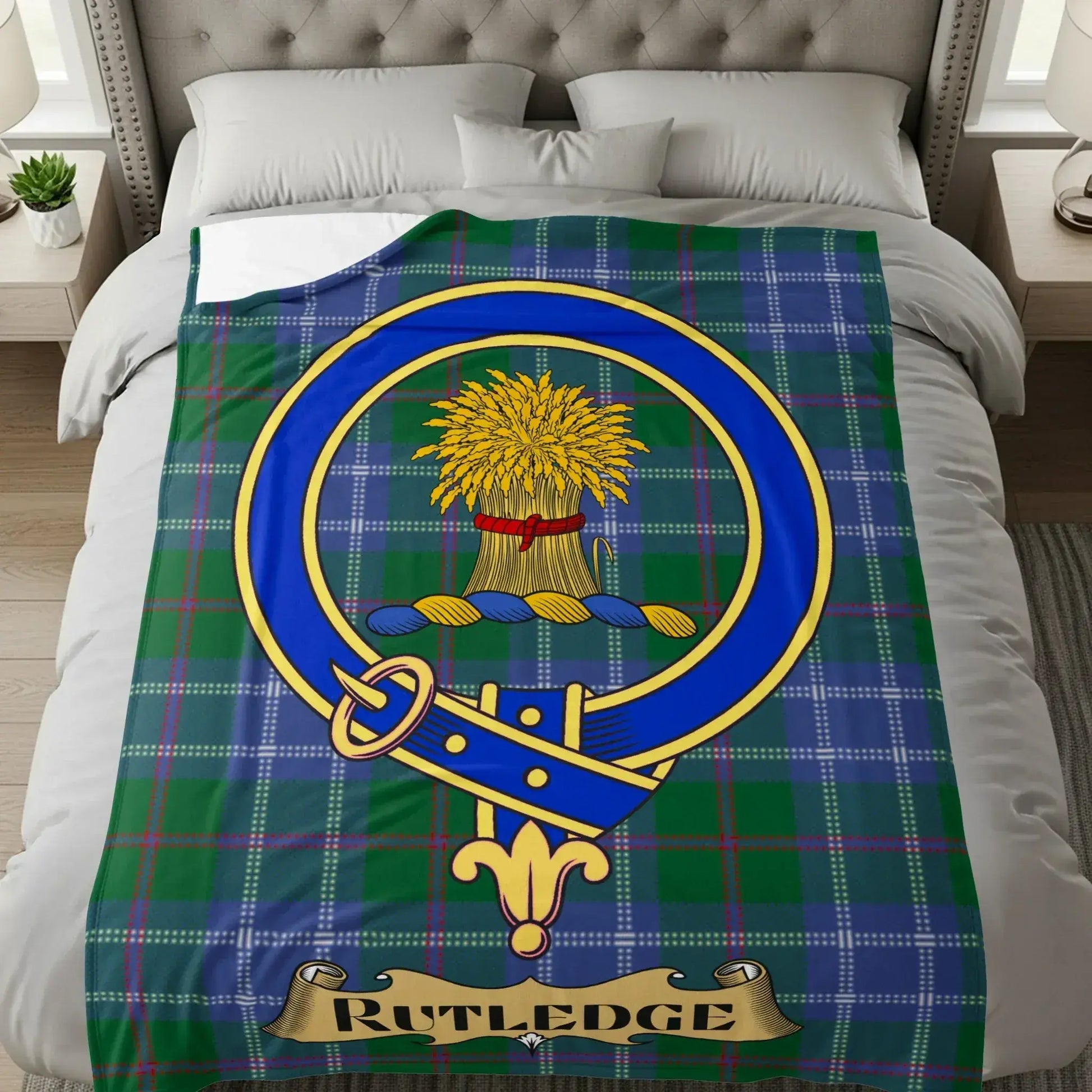 Rutledge Clan Tartan Blue Gold Green Plaid Blanket product
