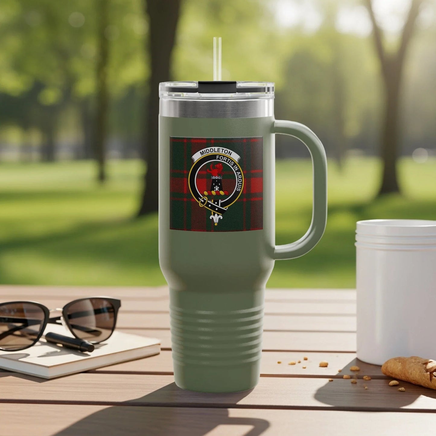 Tartan Themed Green Travel Mug Coffee Cup Product