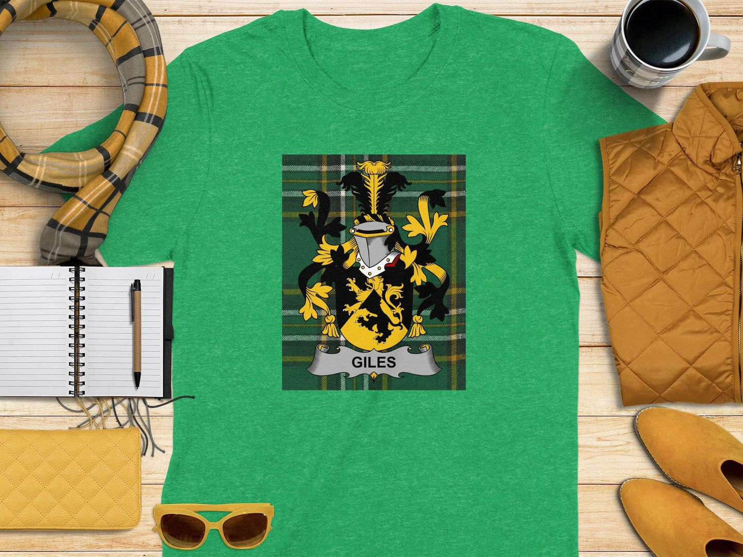 Giles Family Crest Irish National Tartan T-Shirt - Celtic Ancestry Gifts