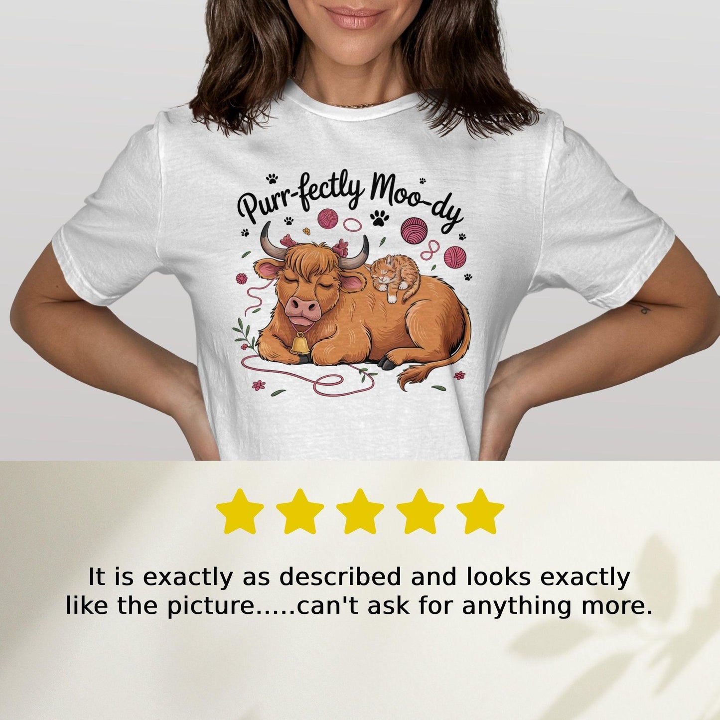 Purr-fectly Moo-dy Cow and Cat Cartoon Art T-Shirt - Celtic Ancestry Gifts
