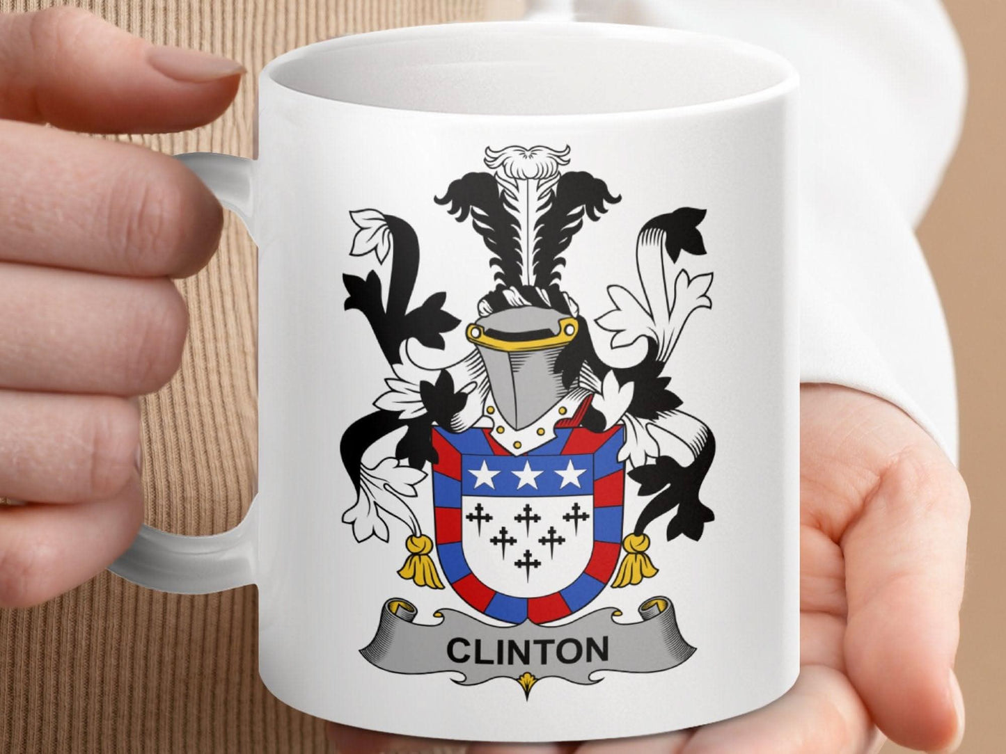 Clinton Surname Irish Family Crest On A Gift Mug - Celtic Ancestry Gifts