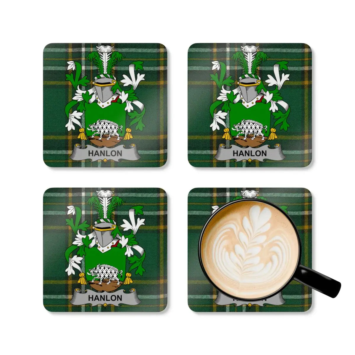 Hanlon Family Crest Plaid Pattern Coasters Set product