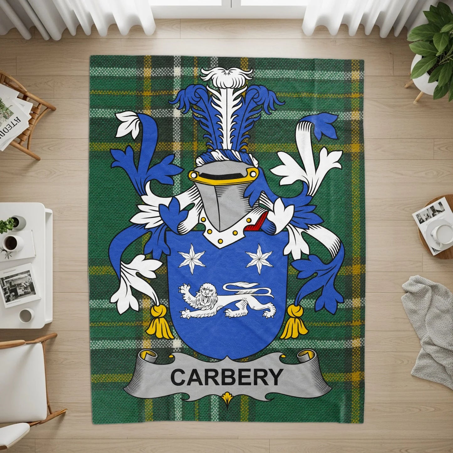 Carbery Family Crest with Plaid Background product