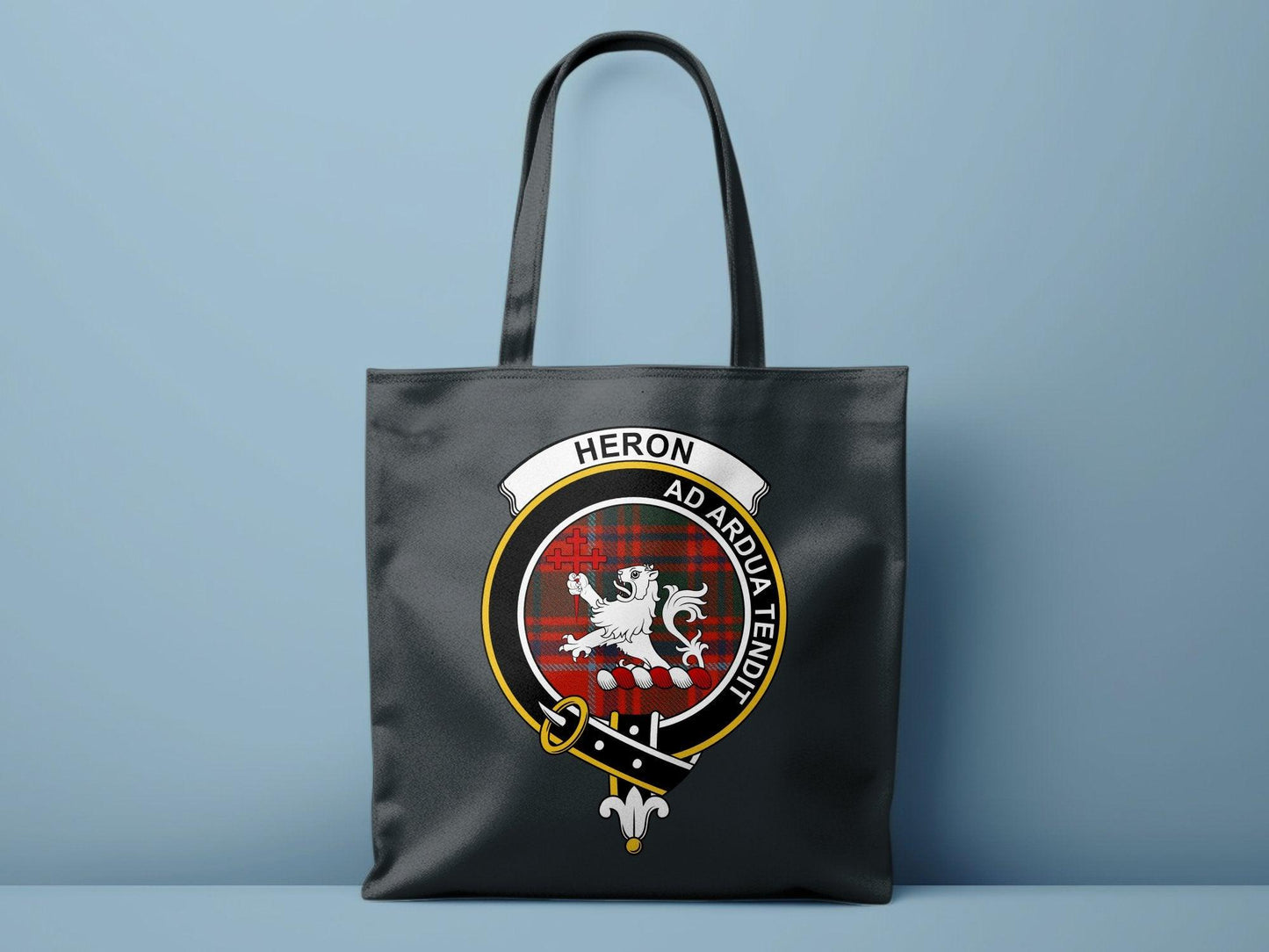 Heron Scottish Clan Crest Tartan Tote Bags - Celtic Ancestry Gifts