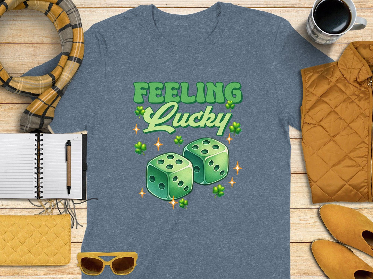 Feeling Lucky Graphic Dice and Clovers Design t-shirt - Celtic Ancestry Gifts