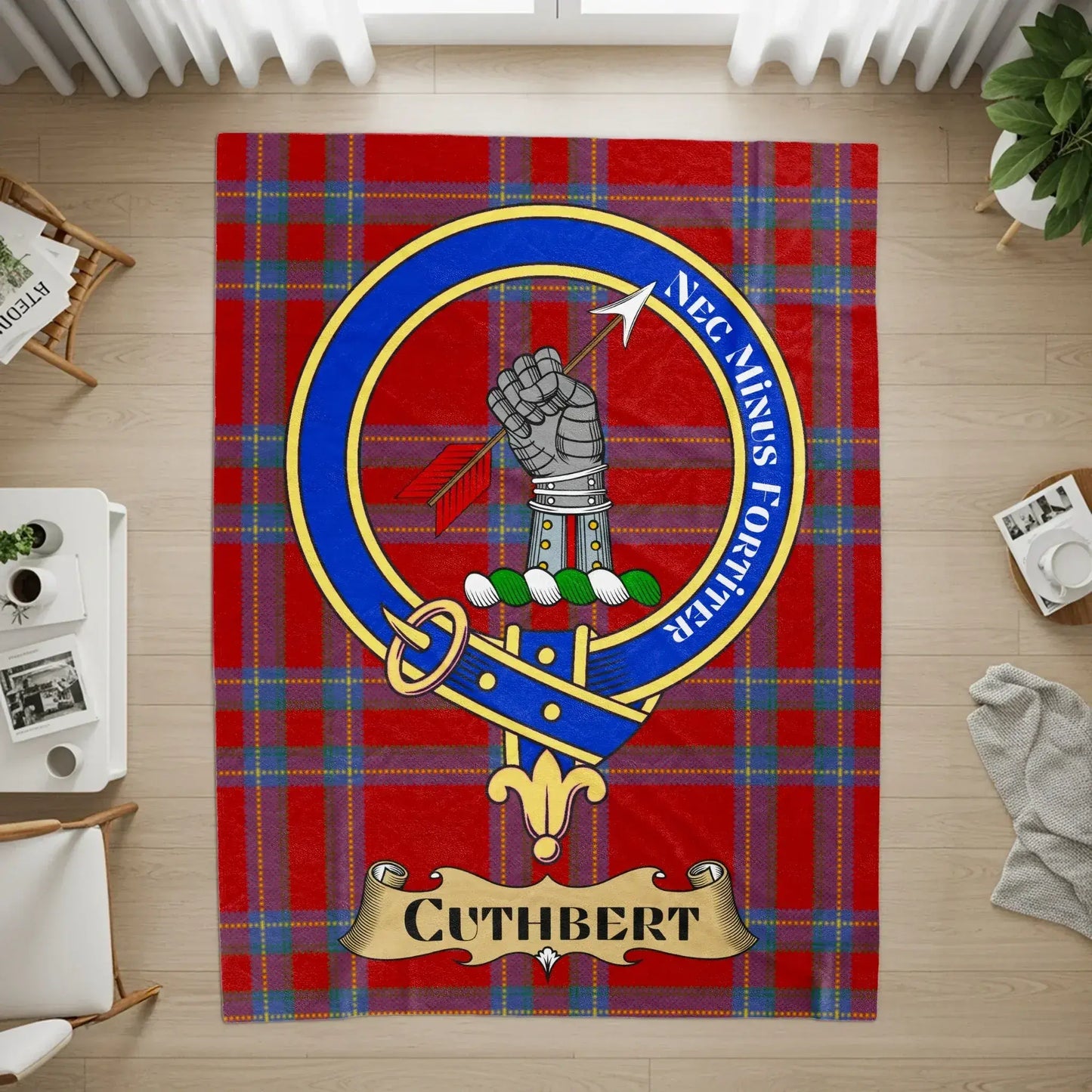 Cuthbert Red Tartan Scottish Crest Rug product