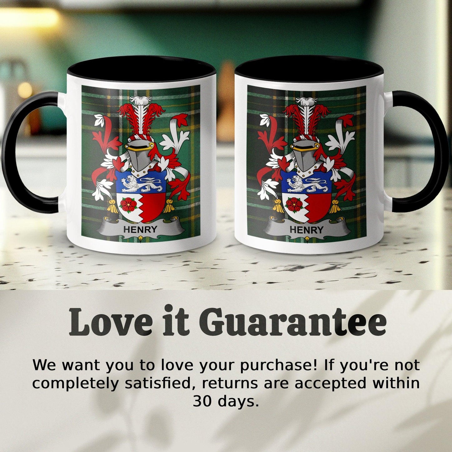 Henry Surname Family Crest Irish Tartan Mug - Celtic Ancestry Gifts