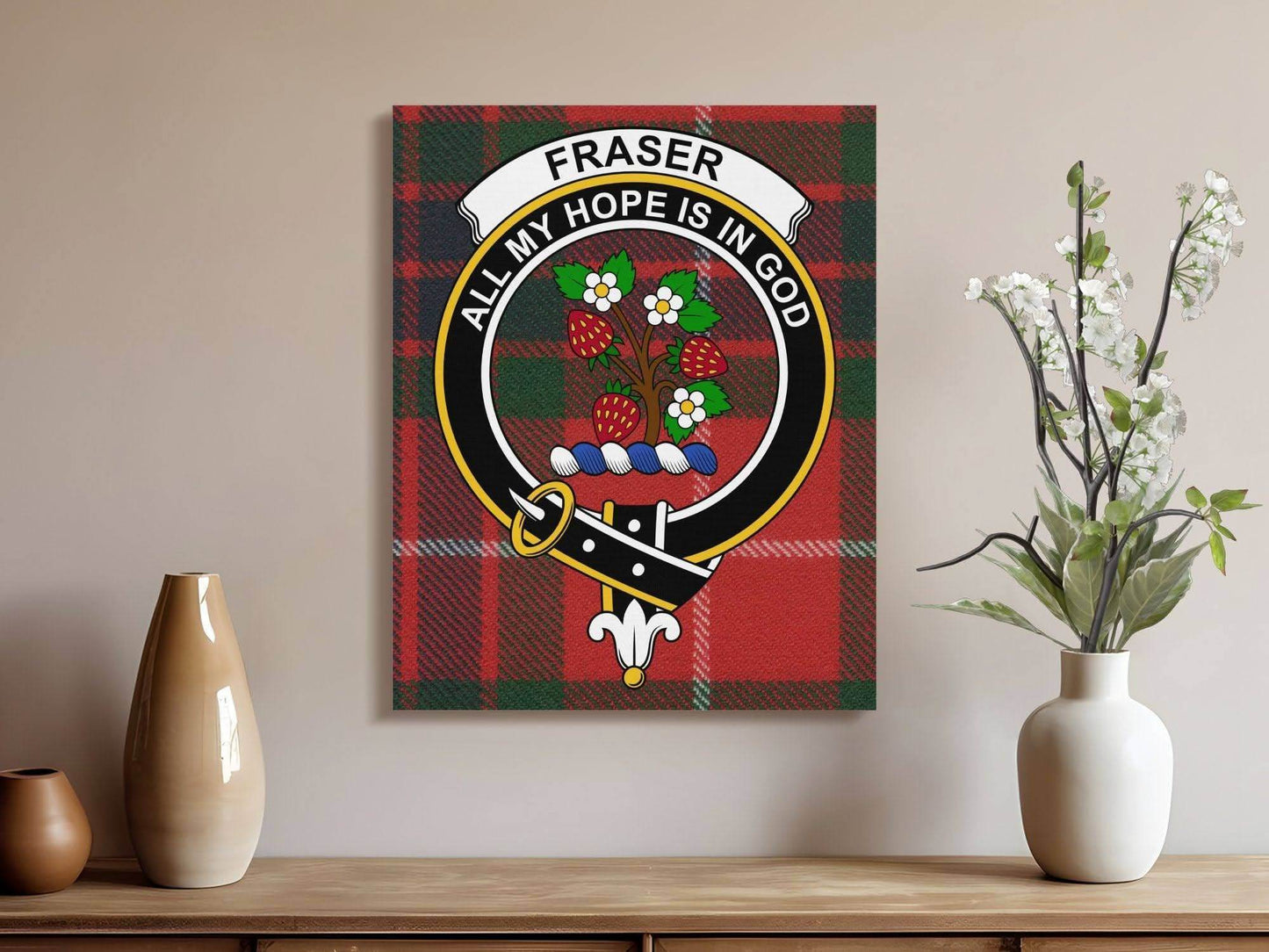 Fraser Scottish Tartan Clan Crest Canvas - Celtic Ancestry Gifts