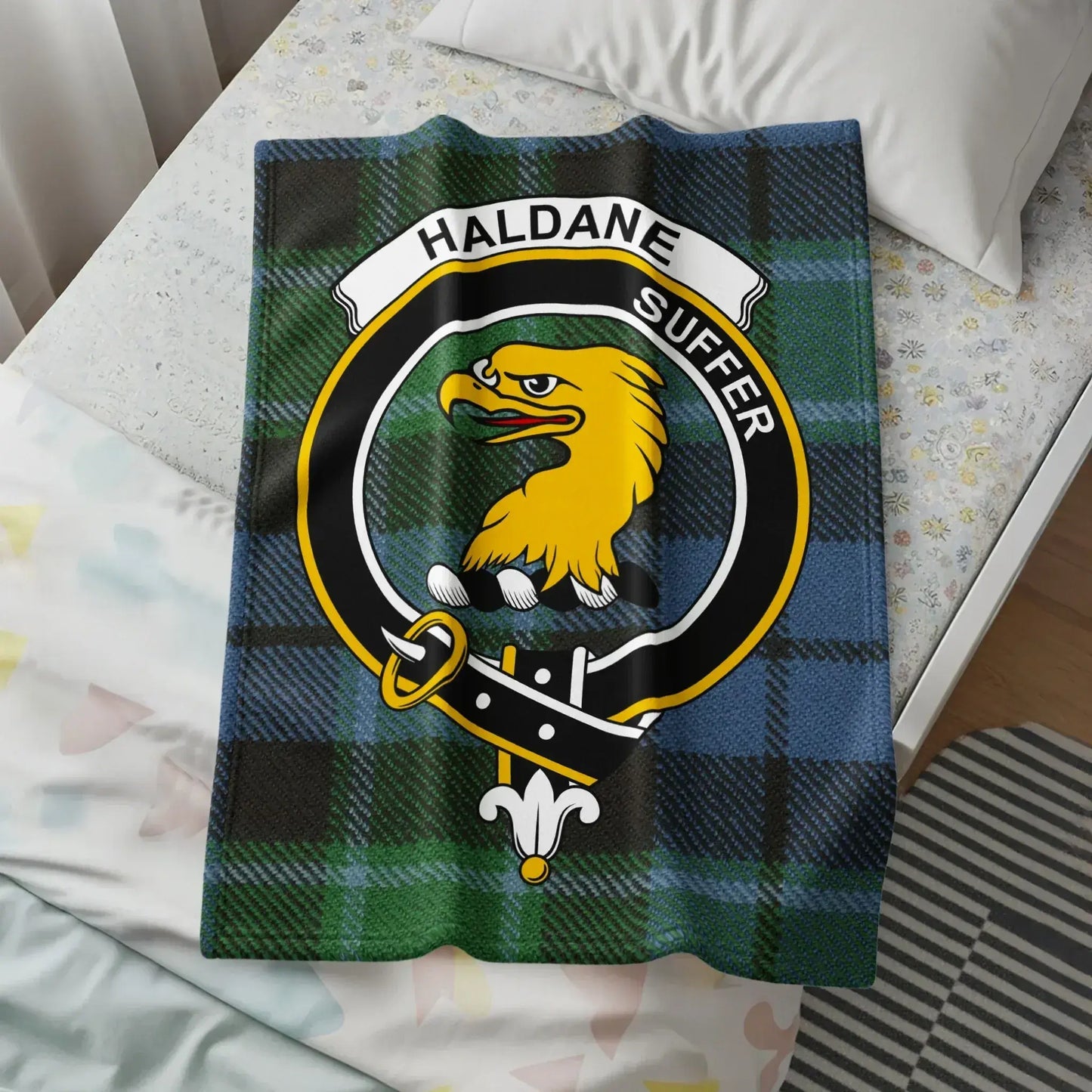 Haldane Suffer Eagle Crest Plaid Pattern Blanket