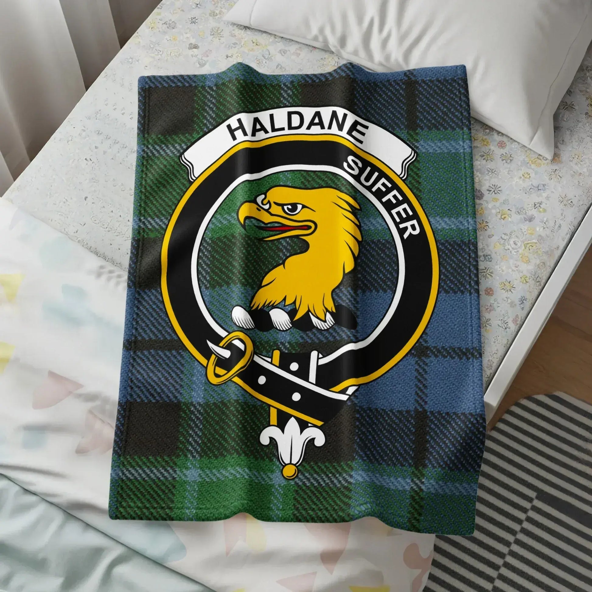 Haldane Suffer Eagle Crest Plaid Pattern Blanket